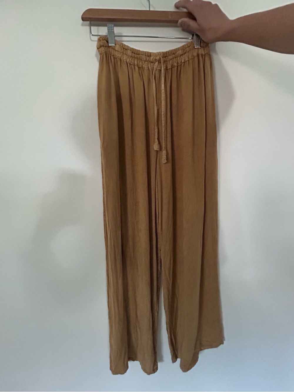 Lightweight Drawstring Palazzo Pants - Mustard Yellow